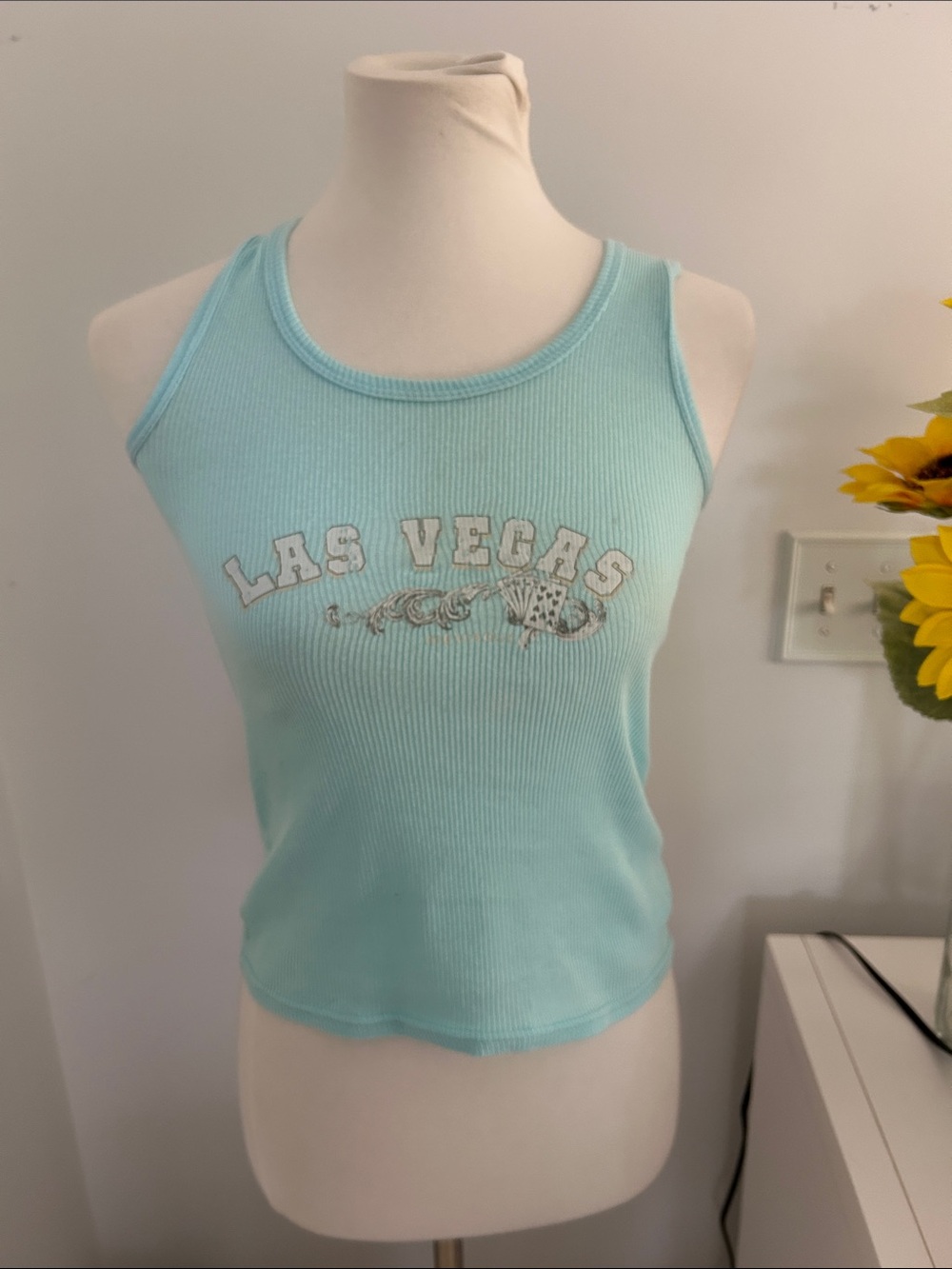 😻💘 Custest y2k Las Vegas Women’s Light Blue Ribbed Tank Top